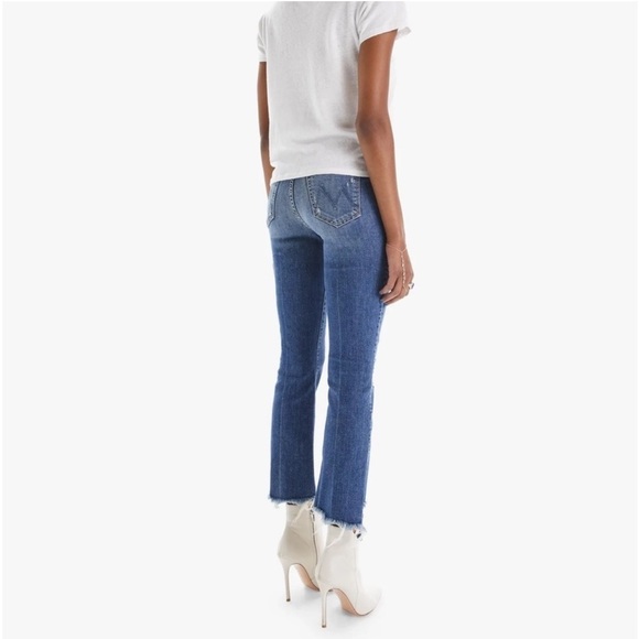 MOTHER The Insider Crop Step Chew Denim Jeans Dancing on Coals Distressed Blue - Picture 15 of 16